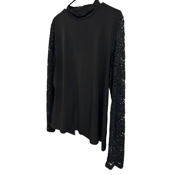 Tahari Black Long Sleeve Top Sheer Lace Sleeves Mock Neck Womens Size XL - Picture 3 of 10